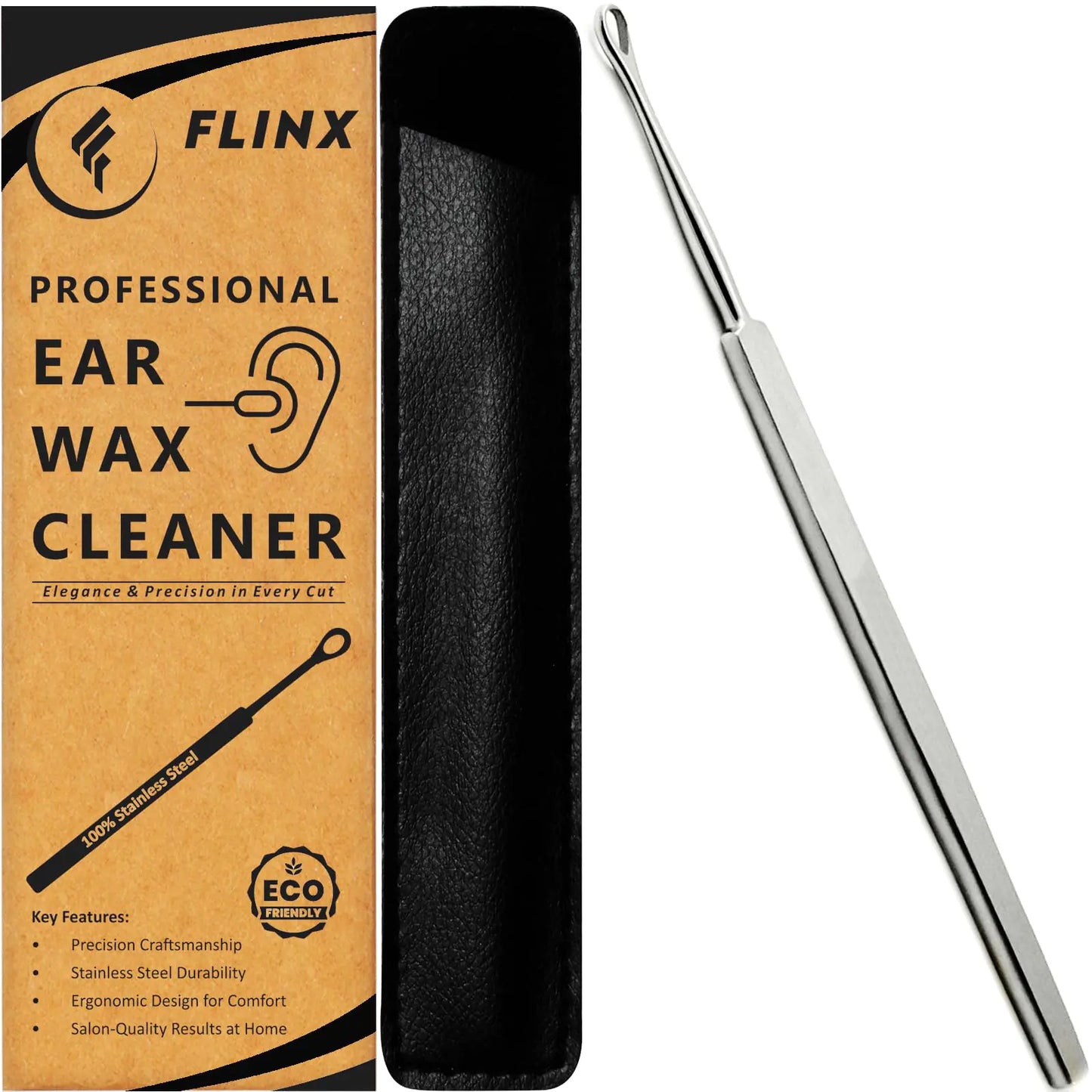 FLINX Metal Ear Wax Removal Tool with Pouch Ear Pick Ear Wax Cleaner Ear Cleaner Ear Wax Scoop Limpiador de Oídos Ear Spoon Ear Cleaning Tools Ear Wax Tools Kit Ear Picker Metal Ear Cleaner Tool