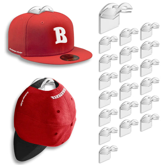 BRATEAYA Hat Hangers for Wall No Drilling Caps Holder Organizer Adhesive Hat Hooks for Hanging Hats Wall Mounted Hat Rack for Men Trucker Hat Fitted Hat Golf Hat Clear Pack of 20