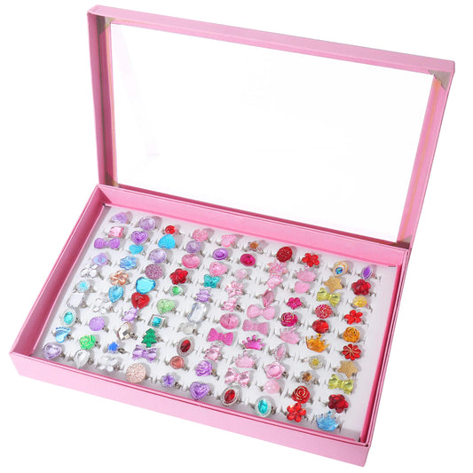 SOTOGO 100 Pieces Little Girl Rings Jewelry Rings Girl Pretend Play Rings and Dress up Rings Little Girls Gift