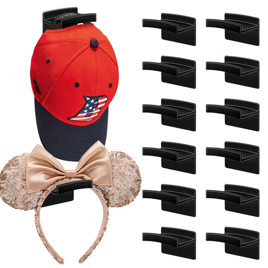 Diamerd Hat Rack for Wall (14-Pack) Headband Holder for Disney Mickey Ear Adhesive Hat Hooks No Drilling Hat Organizer Cowboy Hat Holder Strong Hat Hanger to Display for Door Closet (Black)